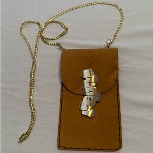 Elegant Tan Mini Bag with Gold Chain